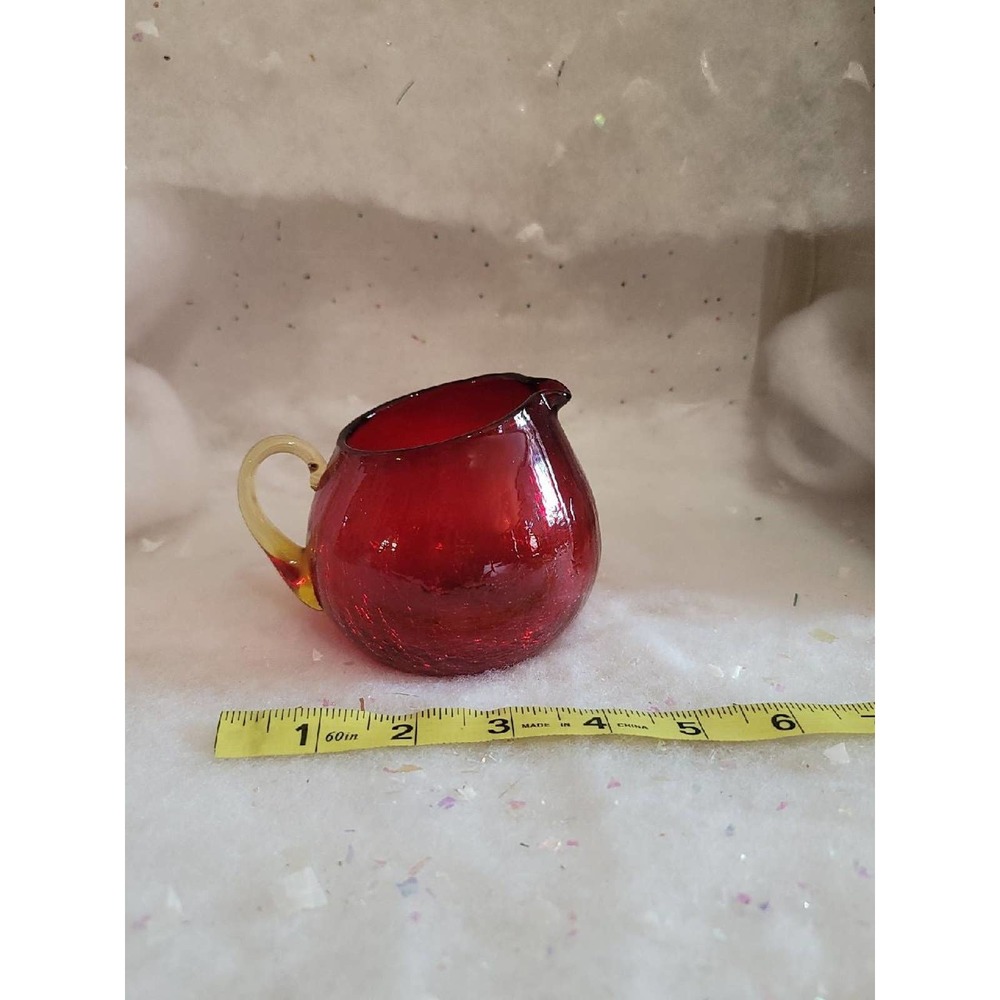 Blenko ruby crackle mini pitcher - Picture 2 of 3